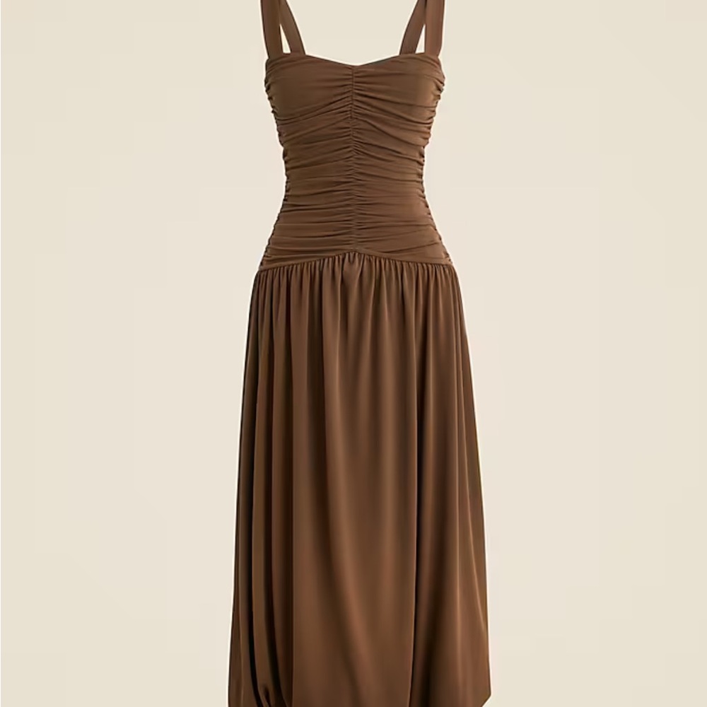 J. Crew Drop Waist Brown Ruched Midi Dress NWT